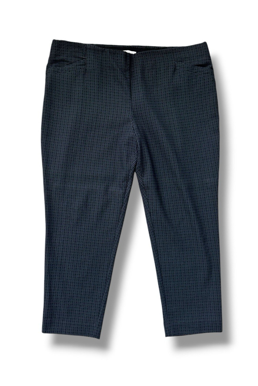 Van Heusen Stretch Elastic Waist Pull-on Gray Plaid Pockets Trouser 18 Short